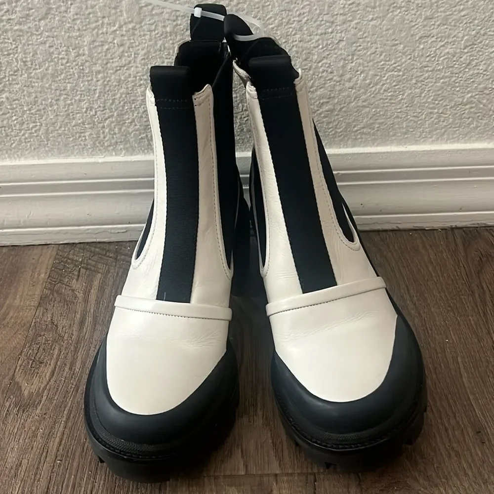 TORY BURCH  BOOTS CHELSEA LUG-SOLE Platform Ankle Ivory Black US 8,10,10.5,11